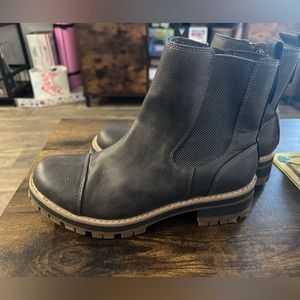 Gray distressed Chelsea boots
